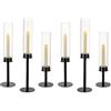 Nuptio Portavelas de Cristal: 6 Piezas de Metal Candelabro de Nero Candelabros, Vela Taper Palo Alto Cilindro Sin Fondo Portavelas de Boda Fiesta de Mesa Centro De Mesa Decoración Comedor