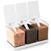 BELLE VOUS 3 Barattoli - Porta Zucchero Caffè Pasta - Contenitori da Cucina Cubici - Barattolo Ermetico Alimenti - per Sale Grosso e Fino - Contenitore Spezie e Caffè in Polvere