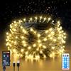 Guijiyi Luci Albero di Natale, 10M 100 LED Luci Natalizie da Esterno ed Interno a Batteria Ricaricabile, 8 Modalità con Funzione Memoria e Telecomando Catena Luminosa per Giardino Balcone Casa Festa