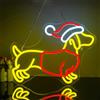 Looklight Insegne al neon bassotto natalizio Bassotto carino con cappello natalizio Insegna luminosa a LED Insegna al neon per cane per camera da letto Festa di Natale Negozio di animali