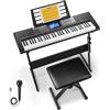 Donner Keyboard Piano 61 tasti, kit tastiera elettrica con 249 voci, 249 ritmi - include supporto per pianoforte, sgabello, microfono, regalo per principianti, nero (DEK-610S)