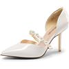 DREAM PAIRS Donna Punta chiusa Tacchi Alti A spillo Punta A Punta Strappy Perla Elegante D'Orsay Abito Festa di Nozze Pompe Scarpe, bianco, 42 EU
