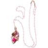Sorelle Frappalà Collana tessile lunga fatta a mano, lavorata all'uncinetto con pietre naturali di Quarzo rosa, pendente con foglia in tessuto, e charms in pietre naturali - Idea regalo donna. Pezzo unico.