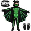 Meleager Costume Pipistrello Bambino, Costume Halloween Scheletro Fosforescente, Tuta Stampato e Cappuccio con Maschera Scheletro e Guanti per Bambini e Bambine (120cm)