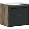 xonox.home - Lavabo Ice 60 x 55 x 46 cm con lavabo in corpo Nox Oak Replica e frontale nero opaco - Lavanderia per bagno effetto legno - Moderno e compatto