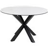 AC Design Furniture Heather Tavolo da pranzo rotondo per 4 persone, piano in marmo bianco e struttura a croce in metallo, tavolo da cucina con superficie in ceramica, resistente al calore,