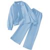 amropi Completo 2 Pezzi Bambine e Ragazze Testurizzato Camicia a Maniche Lunghe con Bottoni e Pantaloni a Gamba Larga Set Blu Cielo,10-11 Anni