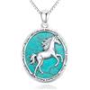 DOLIOX Collana con ciondolo a forma di cavallo in vero turchese, in argento Sterling, con ciondolo in stile bohémien occidentale, regalo di compleanno per donne, pietra preziosa, turchese, Gemma,