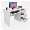 MAKA change your life quality MAKA Scrivania Ufficio con 3 Cassetti e Ripiano Scorrevole Tastiera, Tavolo Porta PC Computer 120x50x75 cm in Legno Melaminico, Design Moderno, Studio Cameretta, Kit Completo di Montaggio (Bianco)
