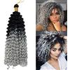 Silk-co 35cm-Kinky Curly Treccine Extension Water Wave Crochet di Treccia Capelli Finti Ricci Braiding Hair Extension Afro Treccine-Nero Scuro a Grigio