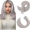 SEGOHAIR Invisible Tape Extension capelli veri, 40,6 cm, adesivi invisibili, extension in capelli veri, 10 pezzi di capelli veri, lisci e naturali, colore grigio