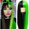 Salaibs Parrucche verdi e nere con frangia per le donne parrucca lunga diritta sintetica naturale punk per Halloween festa uso