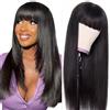 zekan Parrucca Donna Capelli Veri Umani Glueless Straight Wig with Bang None lace Front Human Hair Wig Parrucca Donna Long Straight Human Hair with Fringe 180 Density 16inch