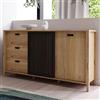 Forte JYTANA 170 180 - Credenza scandinava con 3 cassetti e 2 ante dell'armadio, in legno di quercia Mauvella, colore: nero, 174,8 cm di larghezza x 91,5 cm di altezza x 40,2 cm di profondità