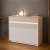 Forte Oak SQUERE 100 105, elegante credenza con 2 ante, illuminazione e design a lamelle, materiale in legno di quercia Mauvella, decorazione in legno/sabbia, larghezza 105,3 cm x altezza 85,9 cm x