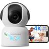 AKINGUAR 4K Telecamera WiFi Interno, WiFi 2,4/5 GHz Videocamera di Sorveglianza, 360° Telecamera IP, AI Rilevamento Umano/Animali, Audio Bidirezionale, Chiamata con un Tocco