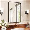 Clevich Specchio da parete con cornice profonda, 90x60 cm, Specchio da bagno rettangolare di fascia alta, con cornice in alluminio spazzolato, Vetro temperato, Per bagno, corridoio, soggiorno
