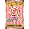 GLOBLELAND Targa in metallo vintage con scritta Best in Town Sweet and Delicious Candies 12x8 Pollici decorazione da parete per bar, club, ristorante, caffetteria