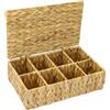 HMF Scatola per tè in giacinto d'acqua con 8 scomparti per la conservazione delle bustine di tè, cestino portaoggetti come organizer per cucina, bagno, zona giorno | 33 x 21 x 10 cm | Naturale