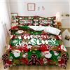 Gezu Biancheria da letto natalizia, 135 x 200 cm, per bambine e ragazzi, verde, rosso, motivo a quadri di neve, motivo Babbo Natale, biancheria da letto per bambini, copripiumino e 1 federa 80 x 80