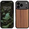 kwmobile Custodia Compatibile con Apple iPhone 17 PRO Cover - Protezione in Legno per Smartphone - Back Case con Bumper in Silicone TPU - Marrone Scuro