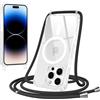Jrkvniv Magnetica Trasparente Cover per iPhone 14 Pro con Cordino, Compatibile con Magsafe,Trasparente Ultra Sottile Silicone TPU Antiurto Custodia con Collana Laccio rimovibile per iPhone 14Pro, Nero