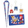Sonic The Hedgehog Portafoglio per ragazzi, set di 3 portachiavi e cordino, portafogli in tela con portamonete con cerniera e scomparti per carte di credito, con code e nocche, Blu, Casual