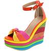 Generic Wedges Sandali Patchwork Scarpe da Donna con Punta alla Zeppe da Donna Multicolori Scarpe Sexy Tacchi