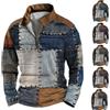 Generic Maglione da uomo retrò patchwork maglione vintage patch maglione mezza zip manica lunga maglione autunno 1/4 zip autunno felpa colorata pullover casual hippie top colletto alla coreana pullover senza