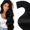 LaaVoo 60cm Extension Biadesive Capelli Veri 20pcs Nero Jet Extension Capelli Veri Biadesivo Lisci Remy Extension Capelli Adesive Invisibile 50g #1