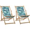 Outsunny Set di 2 Sdrai da Giardino Pieghevoli in Legno e Poliestere con Schienale Reclinabile a 4 Livelli, Fantasia Tropicale | Aosom