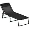 Outsunny Lettino Prendisole in Acciaio e Tessuto Traspirante con Schienale Reclinabile, 197x58x26 cm, Nero|Aosom