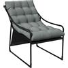Outsunny Poltrona da Giardino con Cuscino Imbottito, in Acciaio e Poliestere, 62x110x88 cm, Grigia e Nera|Aosom