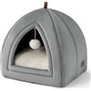 Bedsure Cuccia Grotta Gatto Interno Casetta Igloo Flanella, 40x40cm | Cuccia Animali Chiusa Pieghevole con Cuscino Rimovibile Lavabile, Grigio