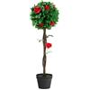 COSTWAY Pianta Finta da Interno da 92 cm, Albero di Camelia Artificiale con 12 Fiori Rossi, 180 Foglie e Vaso Riempito di Cemento, Pianta Finta per Soggiorno e Ufficio