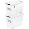 PAFEN 2x scatola di stoccaggio su rotelle, 80l - 58x39x42cm - SET contenitori di stoccaggio scatole trasparenti scatole di stoccaggio impilabili con clip di chiusura