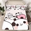 Loussiesd Set di lenzuola per bambine con panda da cartone animato e grazioso lenzuolo per bambini, ragazzi, ragazze, animali biancheria da letto con angoli, lenzuolo kawaii, colore rosa