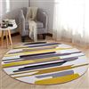 SODKK Tappeto Camera Soggiorno Moderno 150cm Tondo Tappetino Coperta Peloso Imitazione Morbido e Antiscivolo 8 Nastro per Moquette Riutilizzabile per Camera dei Bambini Strisce Grigie Gialle