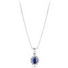 Gioielli di Valenza Collana contorno in oro bianco 18k con zaffiro blu ovale e diamanti