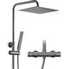 Görbach Colonna Doccia Acciaio Inox con Miscelatore Termostatico, Set Doccia a Pioggia con Asta Doccia Saliscendi Regolabili, Soffione 25x25cm, Grigio