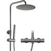 Görbach Colonna Doccia Acciaio Inox con Miscelatore Termostatico, Set Doccia a Pioggia con Asta Doccia Saliscendi Regolabili, Soffione 25cm, Grigio pistola