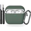 AOTUAO Custodia Compatibile con AirPods PRO 3a Generazione Case Cover con Kit di Pulizia, Case Protettiva Antiurto in Silicone per AirPods PRO 3 Custodia con Moschettone, Pine Green