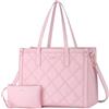 MOSISO Borsa Tote Laptop Donna, 15,6 Pollici Custodia Lavoro Trapuntata a Rombi in Pelle PU con Portabicchieri e Pochette, Borsa Porta Computer Grande Capacita Insegnanti e Ufficio, Rosa