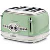 Ariete 156 Tostapane Vintage 4 fette di pane - senza pinze - 6 Livelli di tostatura - Defrost - 1600 Watt - Linea Vintage - Verde