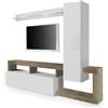 Web Convenienza Parete TV Hamburg Bianco Lucido Attrezzata - Mobile Televisore in Legno con Pensili ad Ante a Ribalta Moderno (1 Pensile Alto, Pero)