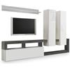 Web Convenienza Parete TV Hamburg Bianco Lucido Attrezzata - Mobile Televisore in Legno con Pensili ad Ante a Ribalta Moderno (2 Pensili Alti, Ossido)