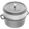 STAUB Casseruola/Cocotte in ghisa, Con inserto per cottura a vapore, Tonda 26 cm, 5,2 litri, Interno della pentola con smaltatura nera opaca, Grigio grafite