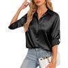 HANERDUN Camicia Donna Elegante di Raso con Scollo a V e Taglio Spalle Dritte Camicetta a Colore Solido Top