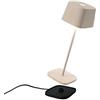 Zafferano, Lampada Ofelia, Lampada da Tavolo Ricaricabile e Senza Fili con Controllo Touch, Utilizzabile anche come Lampada da Esterni, Dimmer, 2700-3000 K, Altezza 29 cm, Colore Sabbia