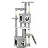 PawHut Albero Tiragraffi per Gatti con 2 Casette, Rampa, Trespoli e 4 Palline, 48x40x165 cm, Grigio e Bianco | Aosom Italy